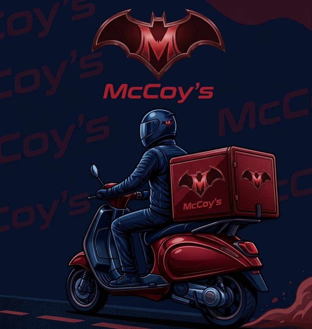 McCoy's delivery rider on a red scooter