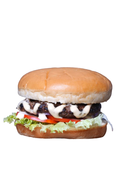 Captain burger with a chargrilled patty and creamy garlic drizzle